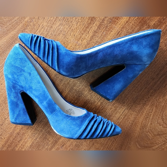 Nine West Shoes - NineWest blue suede leather block heels, sz: 9.5 "Harlyn" NEW! rouching on toes